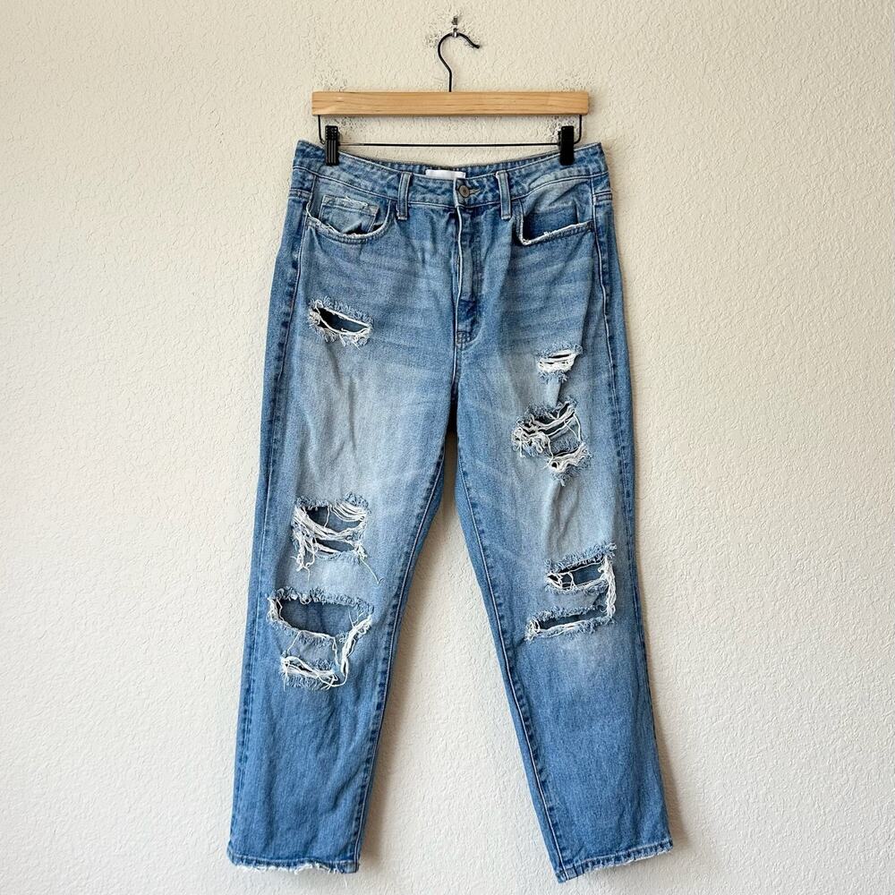 VERVET 'Youth' Jeans Blue Super High Rise Distressed Crop Straight